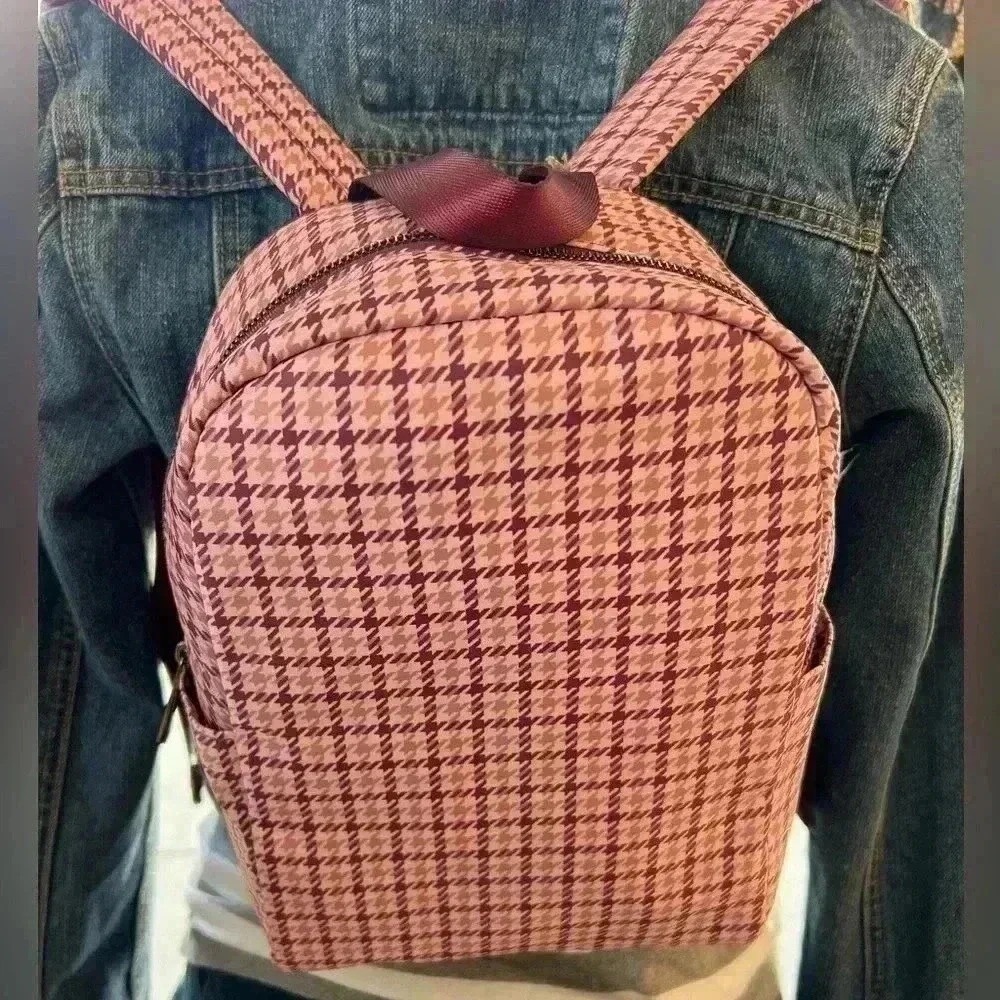 A New Day Juniors Pink & Burgundy Plaid Zip Closure Adjustable Straps Backpack